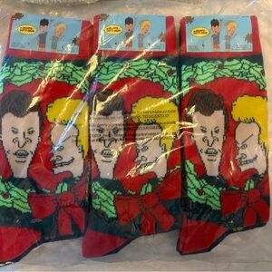 Beavis and Butt-Head Christmas Socks size 6-12 (6 total pairs) 3 Red and 3 Blue